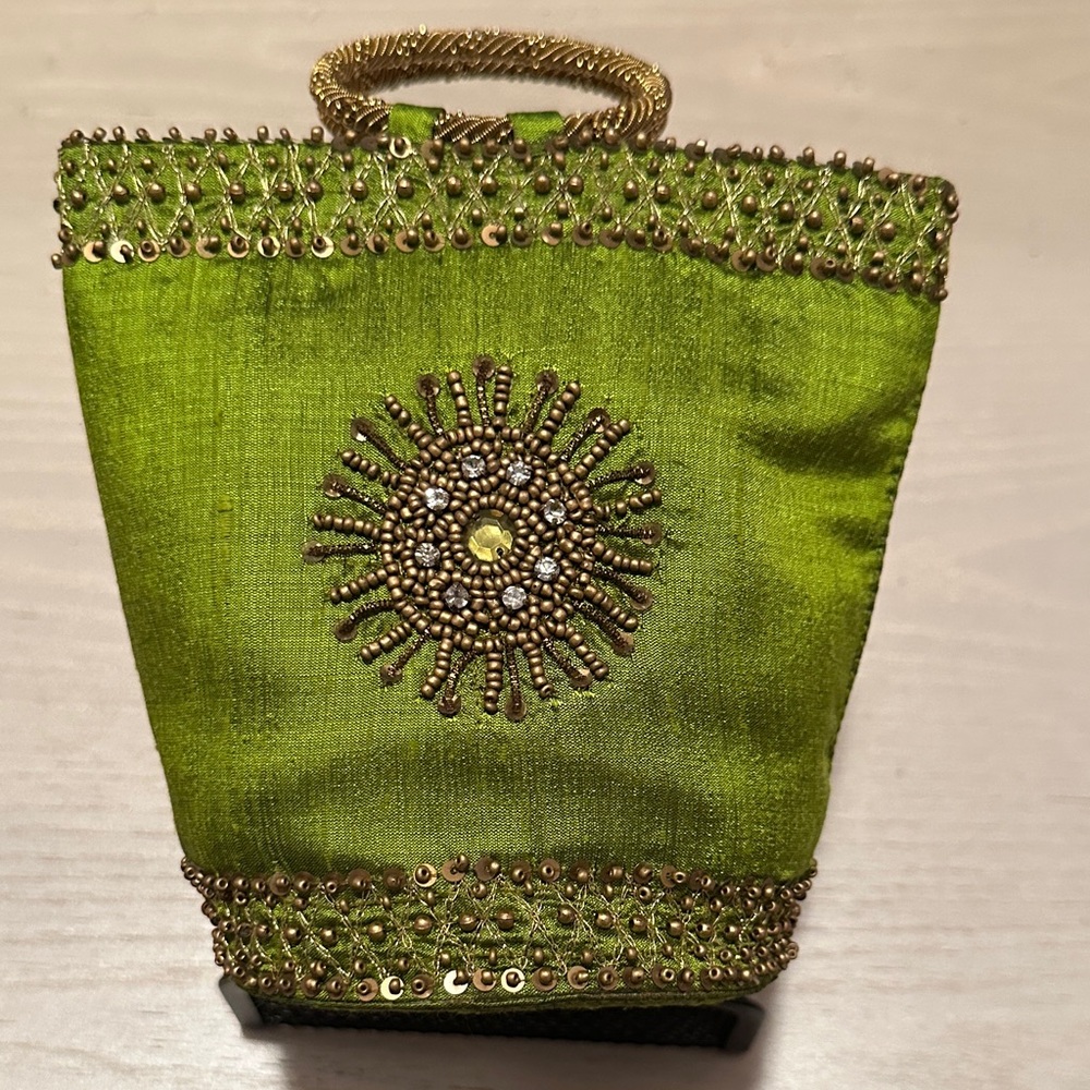 Green Embellished Women's Bag